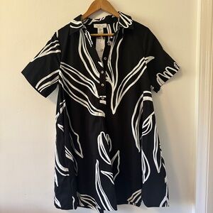 NWT Rachel Zoe Monochrome Leaf Pattern Dress | Size Small